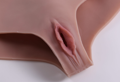 Male to female transformation, covering and concealing penis and genitals, CD crossdressing, fake genital panties, triangle panties, insertable.