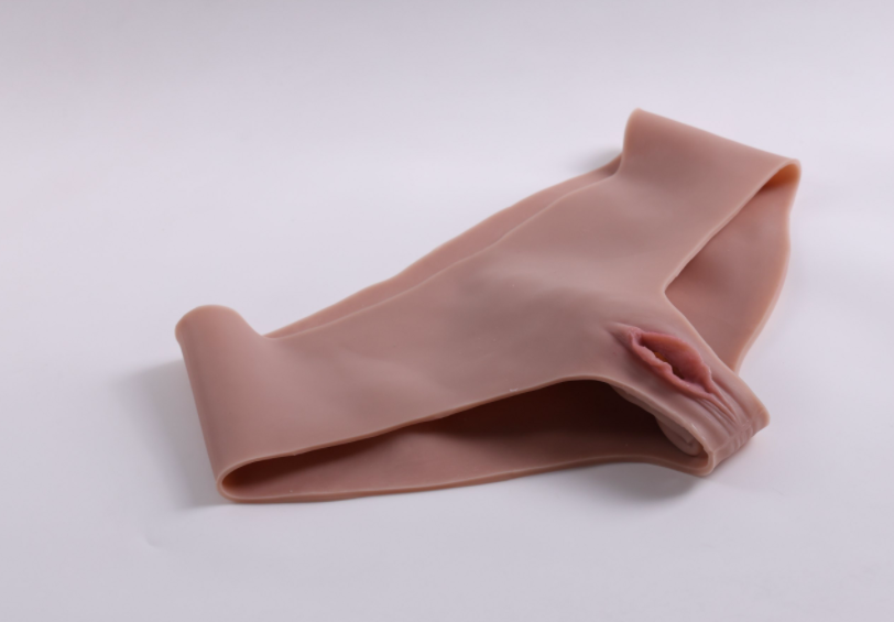 Male to female transformation, covering and concealing penis and genitals, CD crossdressing, fake genital panties, triangle panties, insertable.