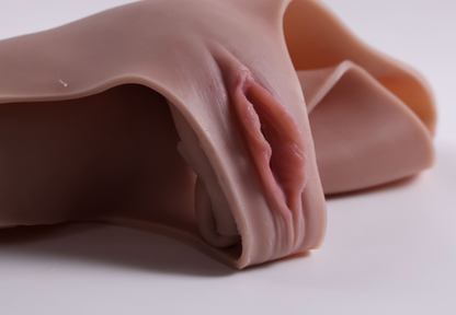 Male to female transformation, covering and concealing penis and genitals, CD crossdressing, fake genital panties, triangle panties, insertable.