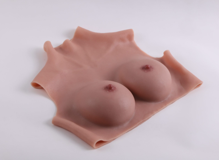 High-neck silicone breast prostheses, male crossdressing/cosplay.